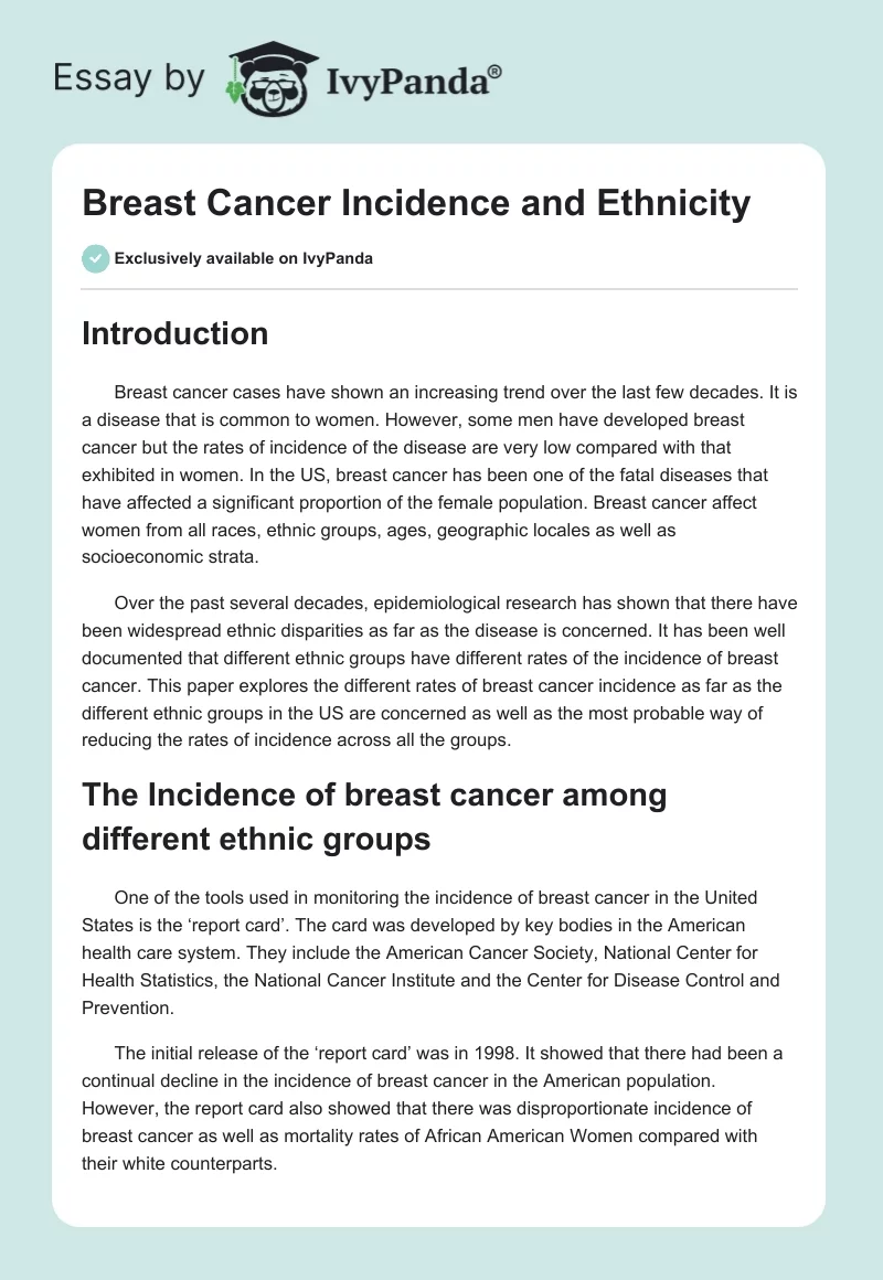 Breast Cancer Incidence and Ethnicity. Page 1