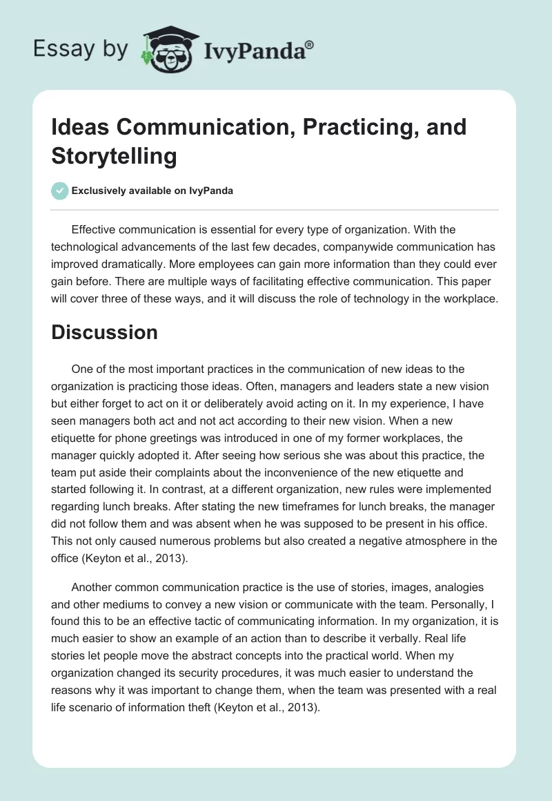 Ideas Communication, Practicing, and Storytelling. Page 1