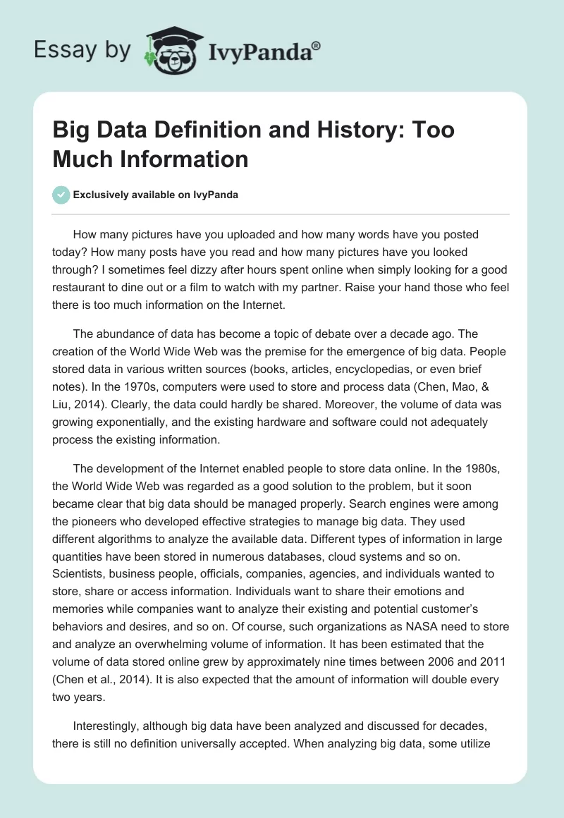 Big Data Definition and History: Too Much Information. Page 1
