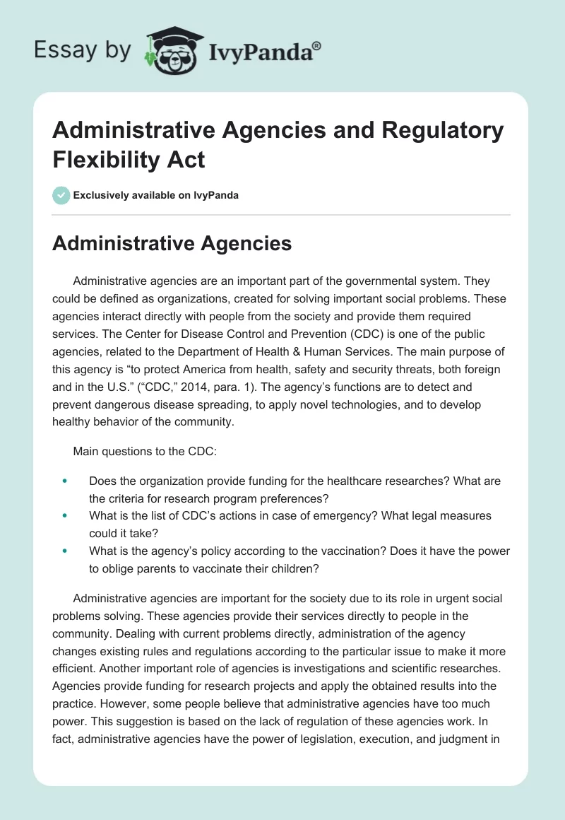 Administrative Agencies and Regulatory Flexibility Act. Page 1