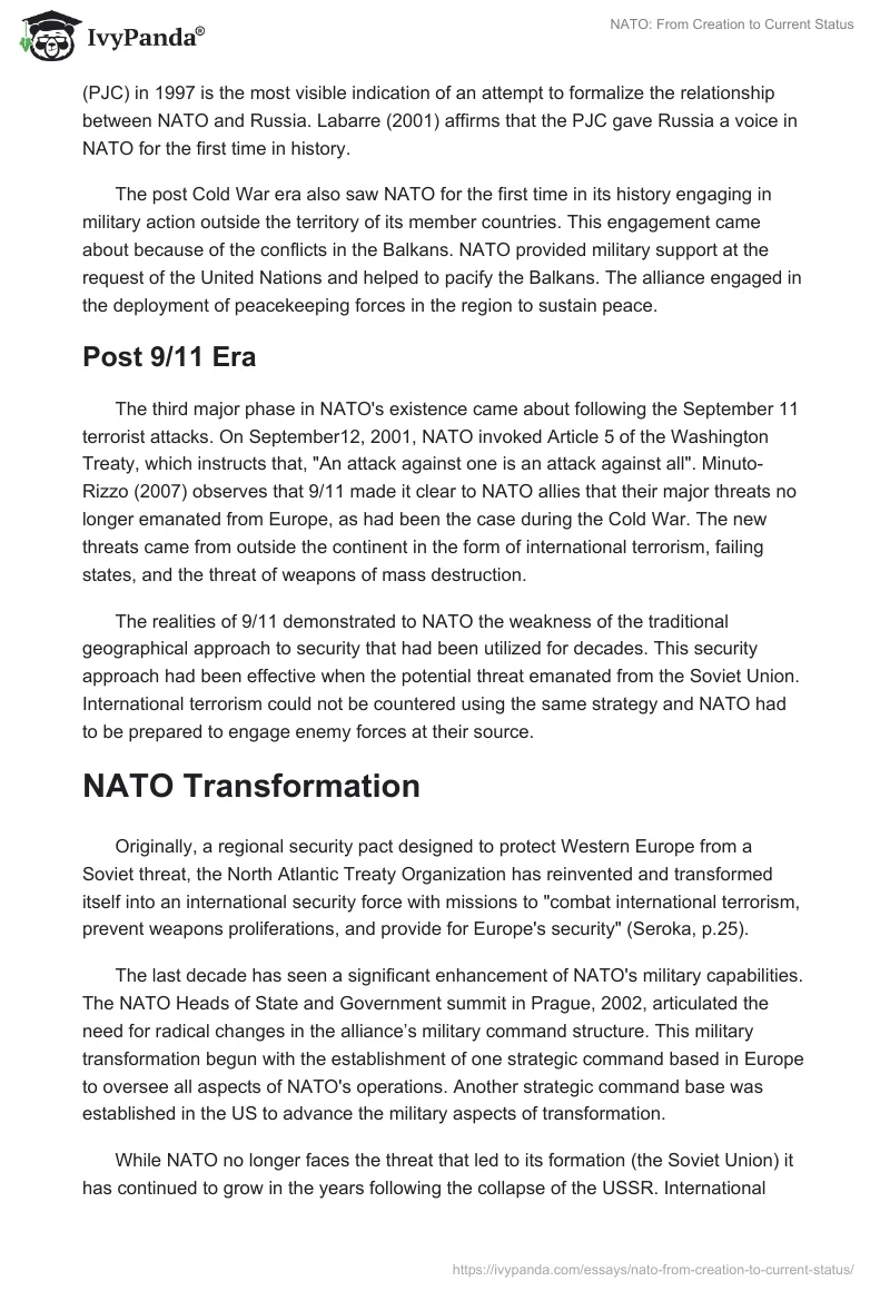 NATO: From Creation to Current Status. Page 4