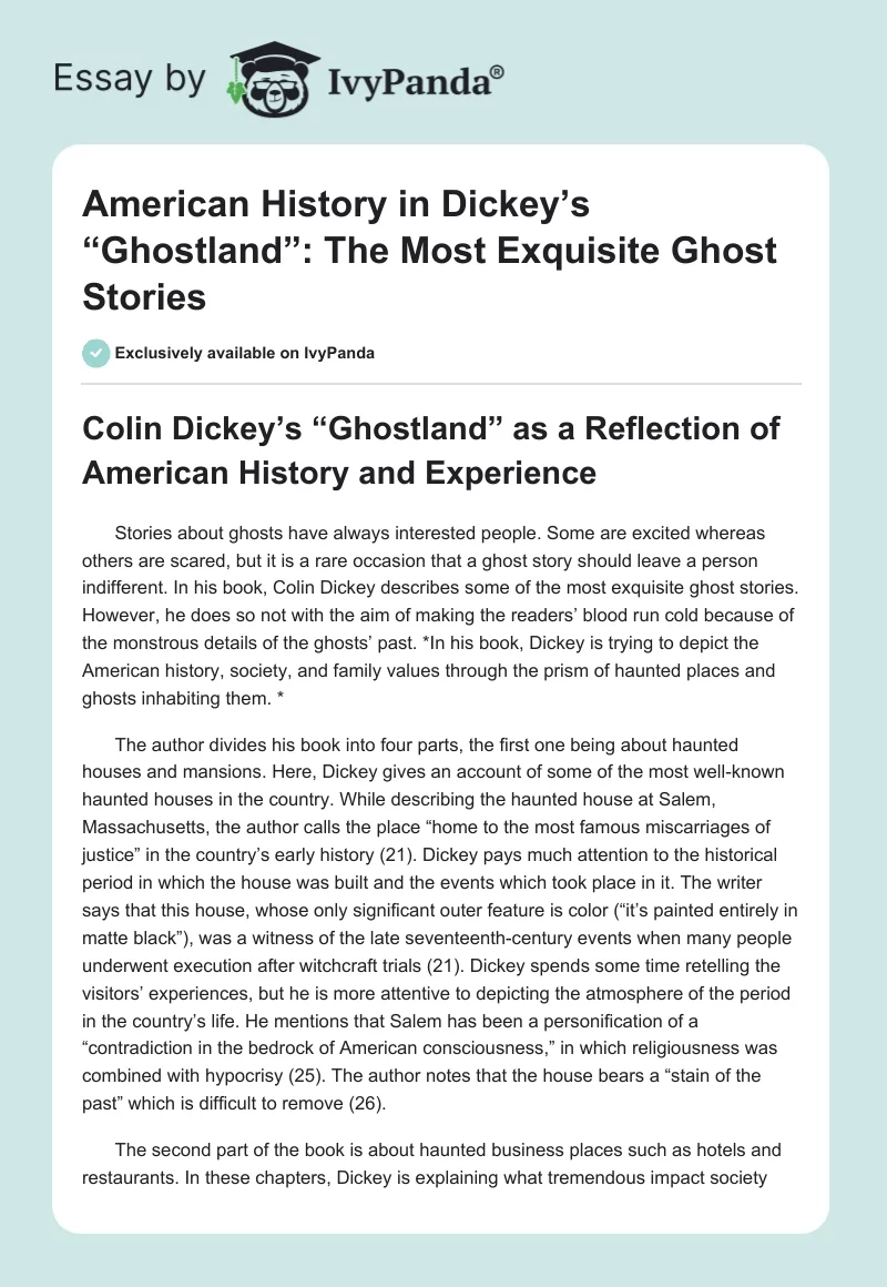 American History in Dickey’s “Ghostland”: The Most Exquisite Ghost Stories. Page 1