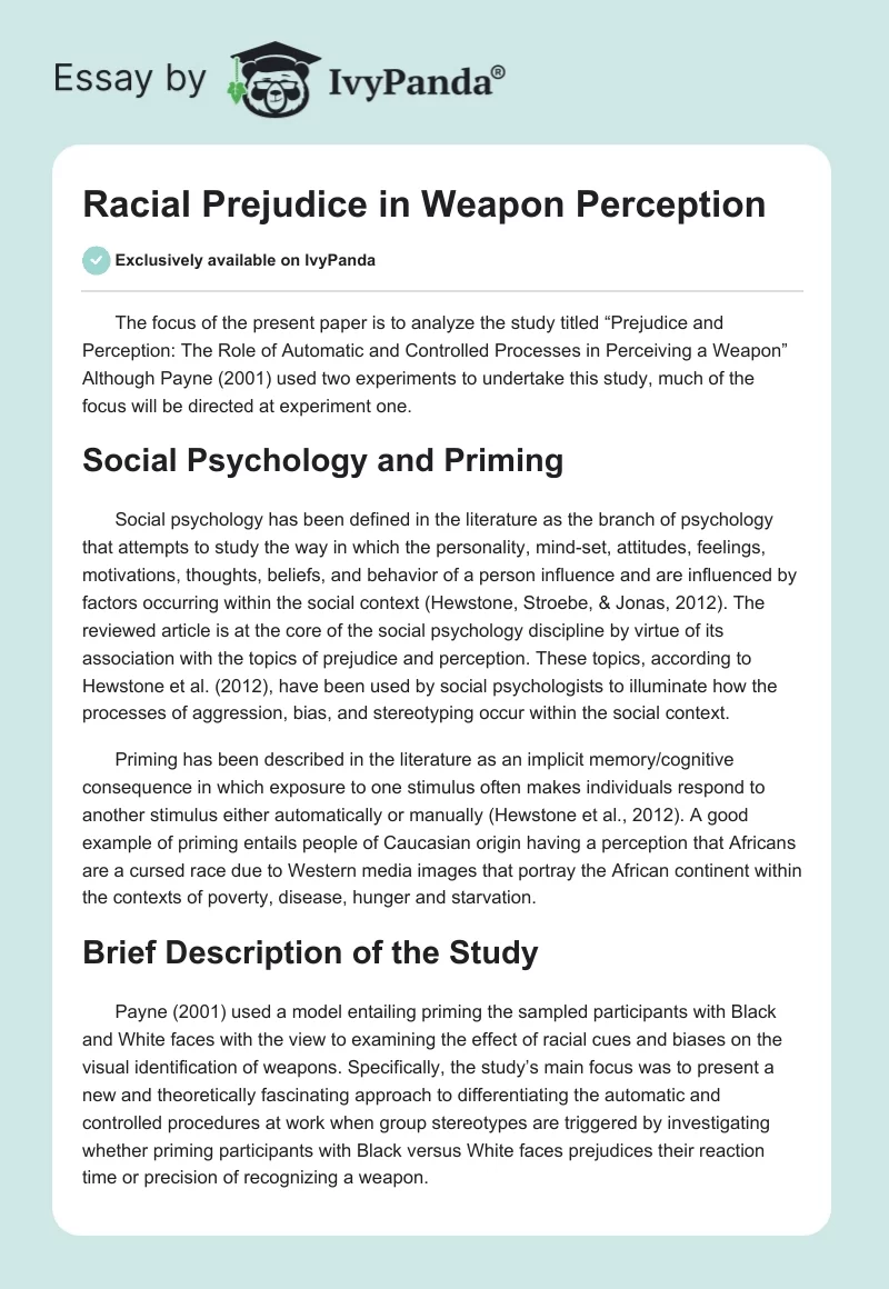Racial Prejudice in Weapon Perception. Page 1