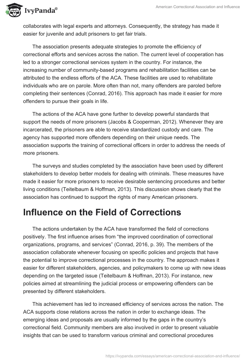 American Correctional Association and Influence. Page 2