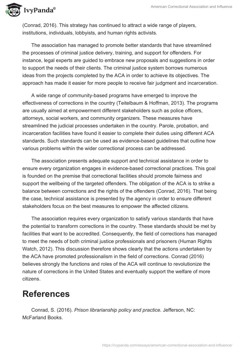 American Correctional Association and Influence. Page 3