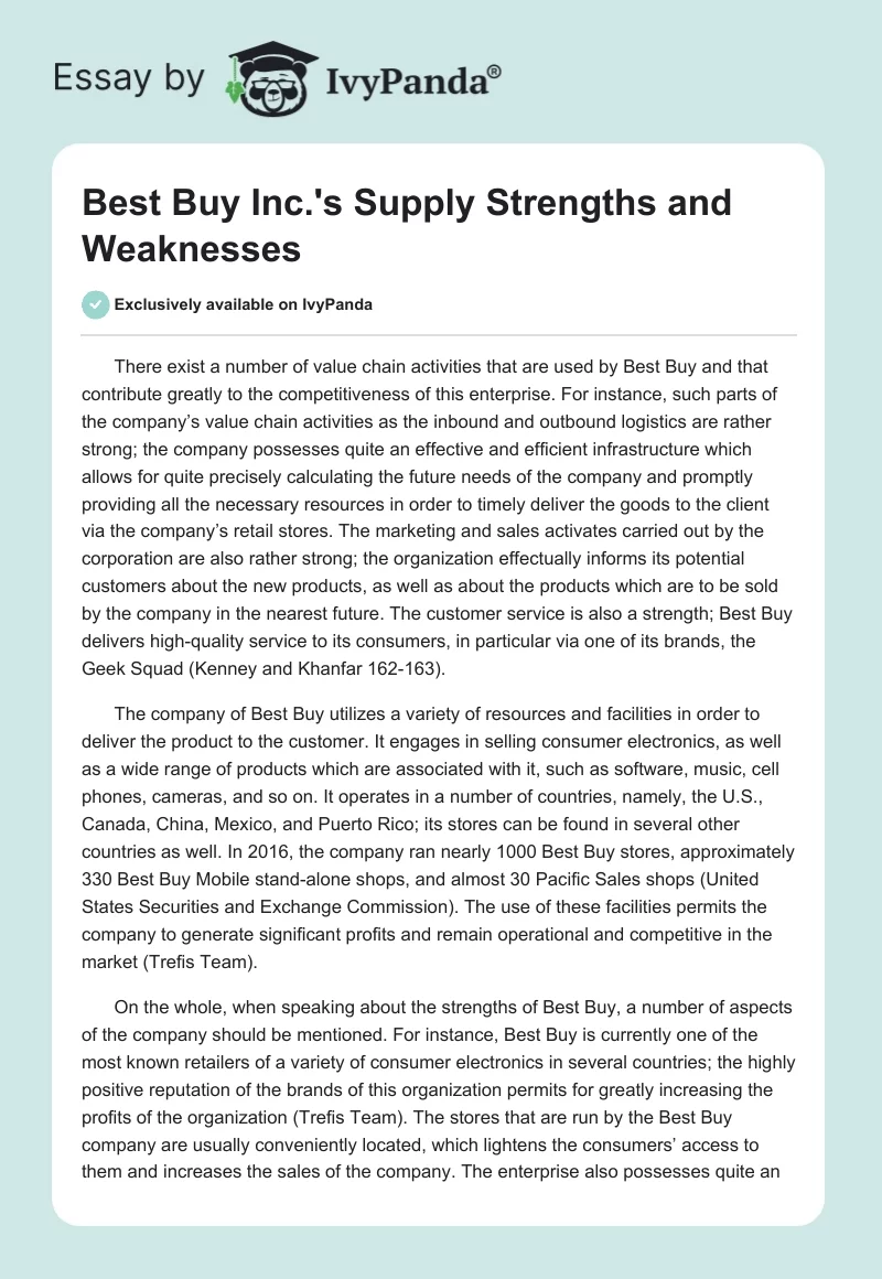 Best Buy Inc.'s Supply Strengths and Weaknesses. Page 1