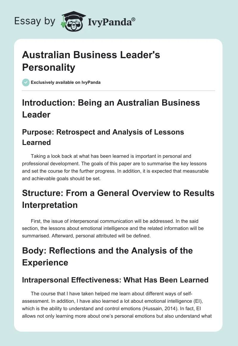 Australian Business Leader's Personality. Page 1