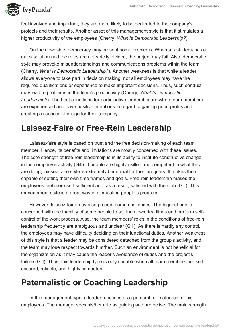 Autocratic, Democratic, Free-Rein, Coaching Leadership. Page 2