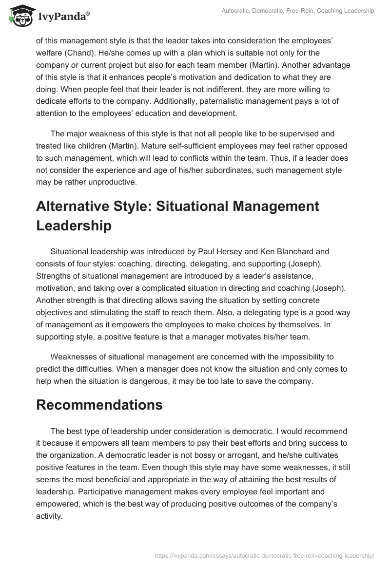 Autocratic, Democratic, Free-Rein, Coaching Leadership. Page 3