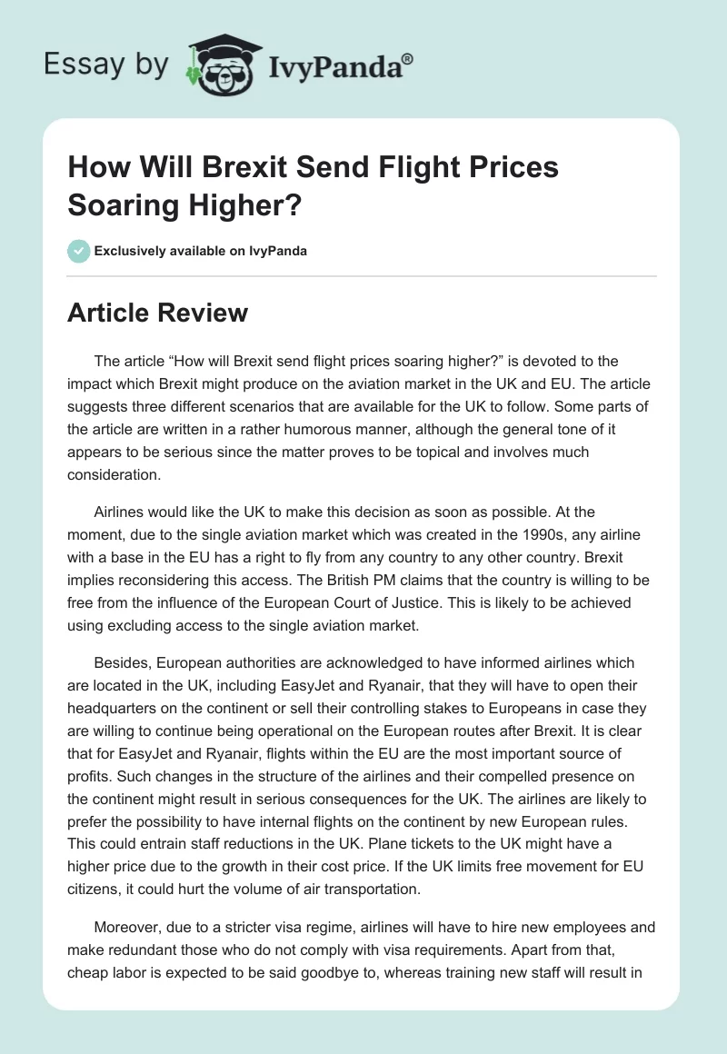 How Will Brexit Send Flight Prices Soaring Higher?. Page 1