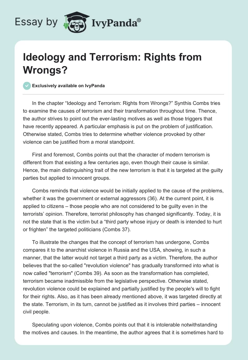 Ideology and Terrorism: Rights from Wrongs?. Page 1