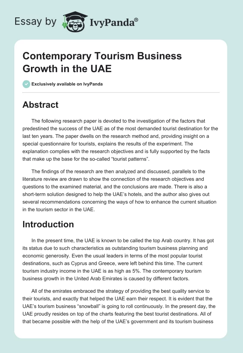 Contemporary Tourism Business Growth in the UAE. Page 1
