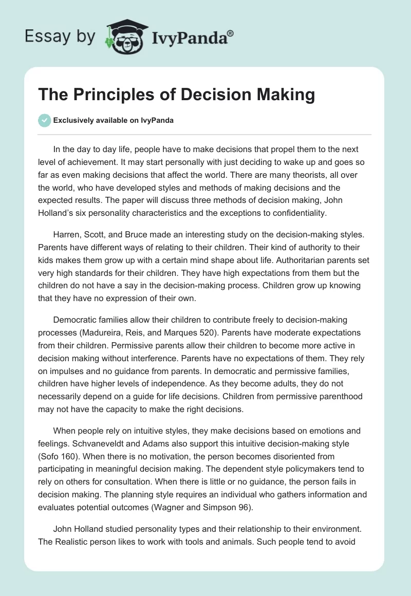 The Principles of Decision Making. Page 1