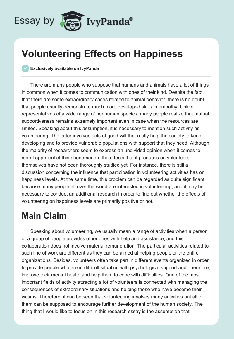 Volunteering Effects on Happiness. Page 1