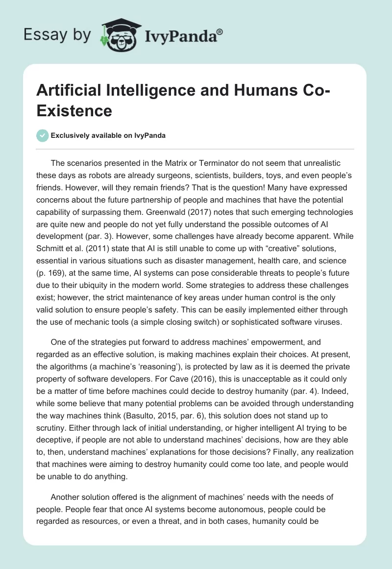 Artificial Intelligence and Humans Co-Existence. Page 1
