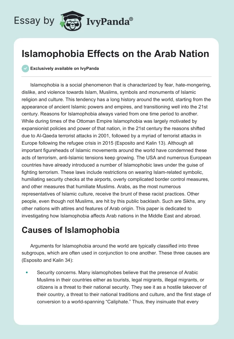 Islamophobia Effects on the Arab Nation. Page 1