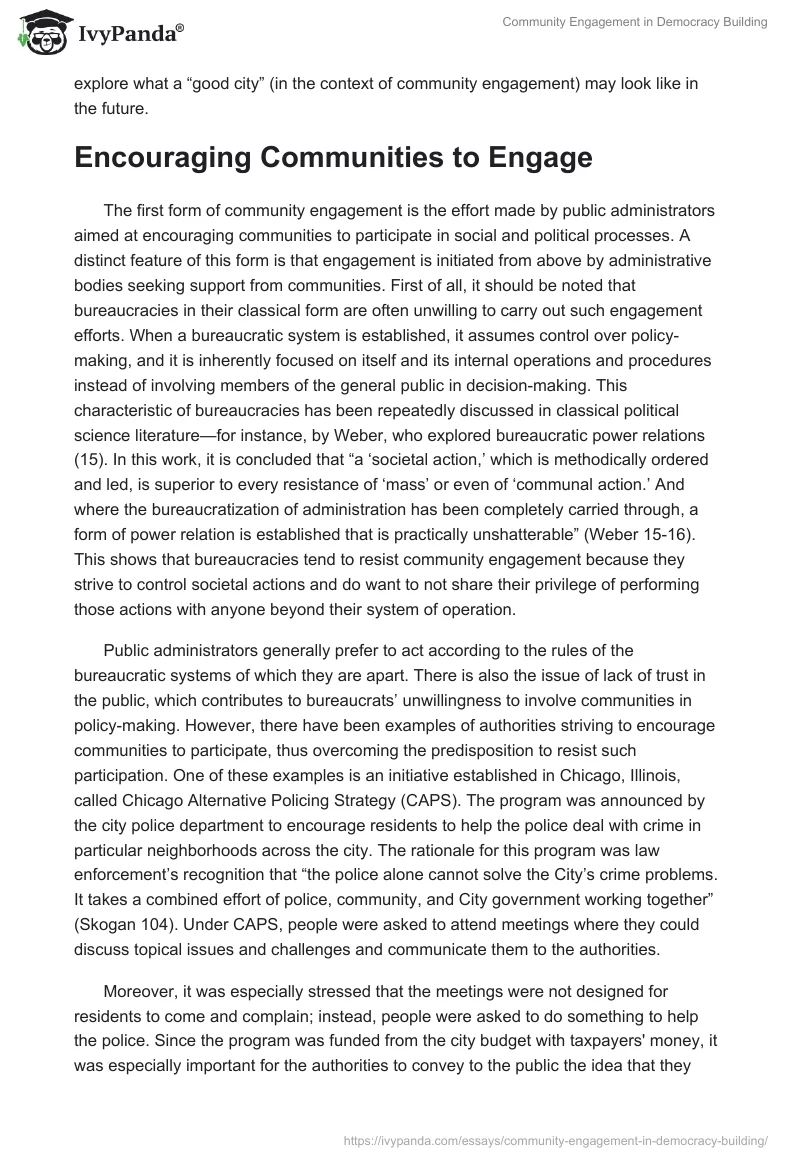 Community Engagement in Democracy Building. Page 2