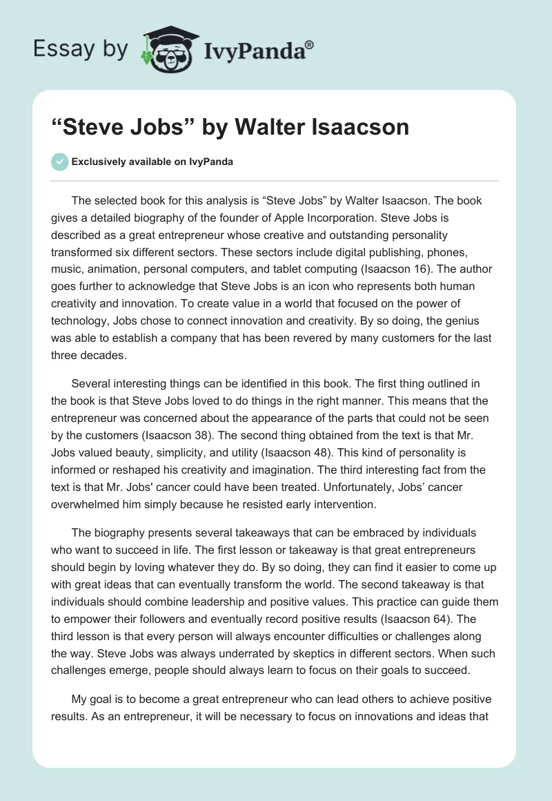 “Steve Jobs” by Walter Isaacson. Page 1