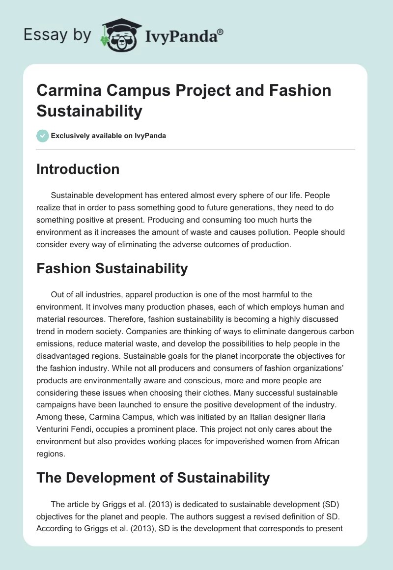 Carmina Campus Project and Fashion Sustainability. Page 1