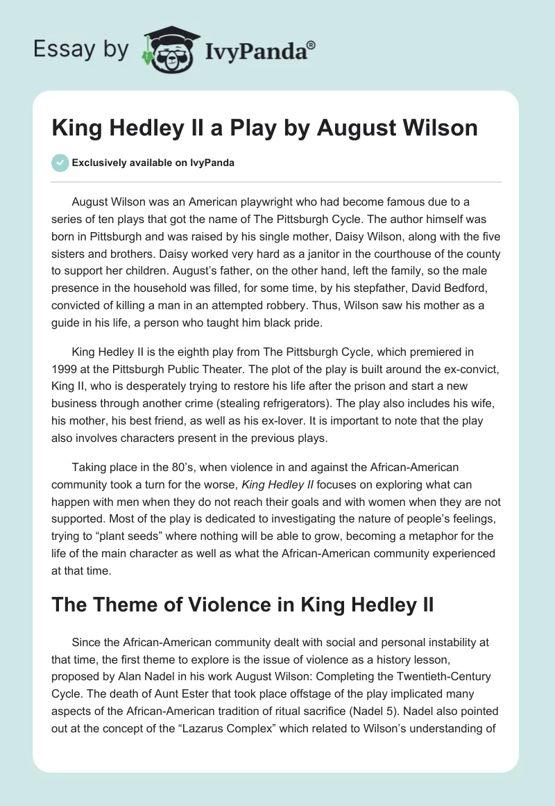 "King Hedley II" a Play by August Wilson. Page 1