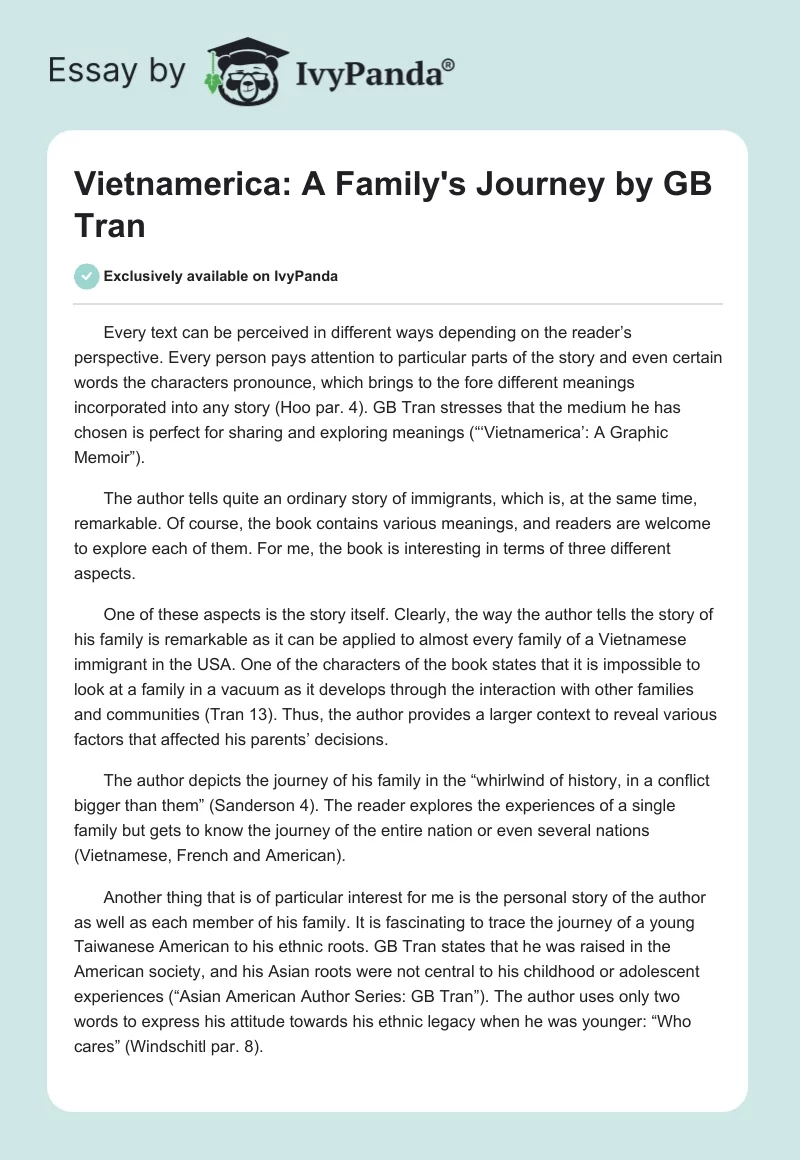 "Vietnamerica: A Family's Journey" by GB Tran. Page 1