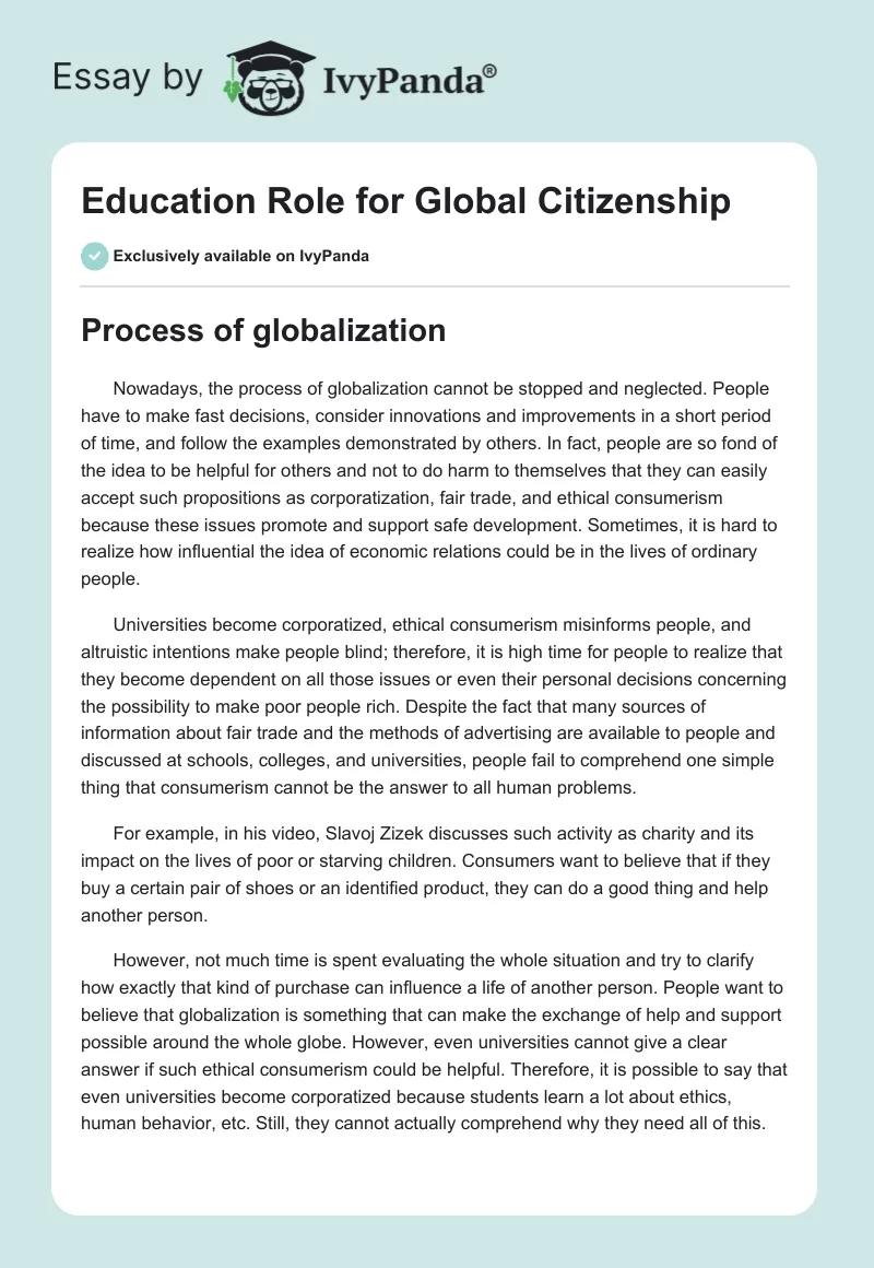 Education Role for Global Citizenship. Page 1
