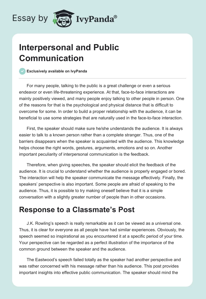 Interpersonal and Public Communication. Page 1