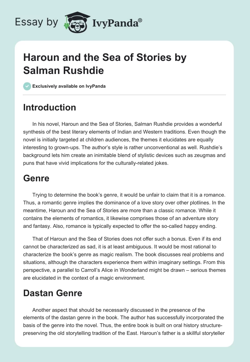 "Haroun and the Sea of Stories" by Salman Rushdie. Page 1