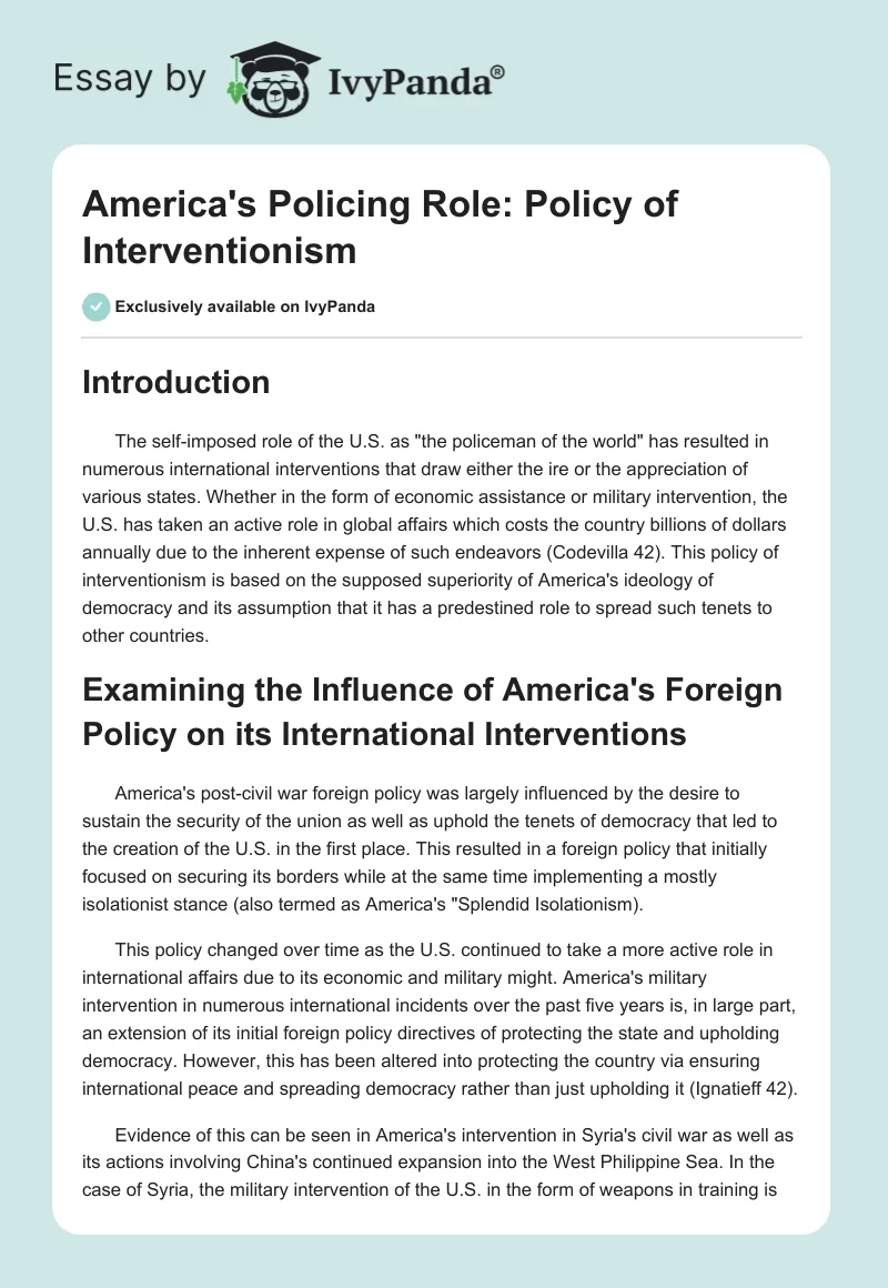 America's Policing Role: Policy of Interventionism. Page 1
