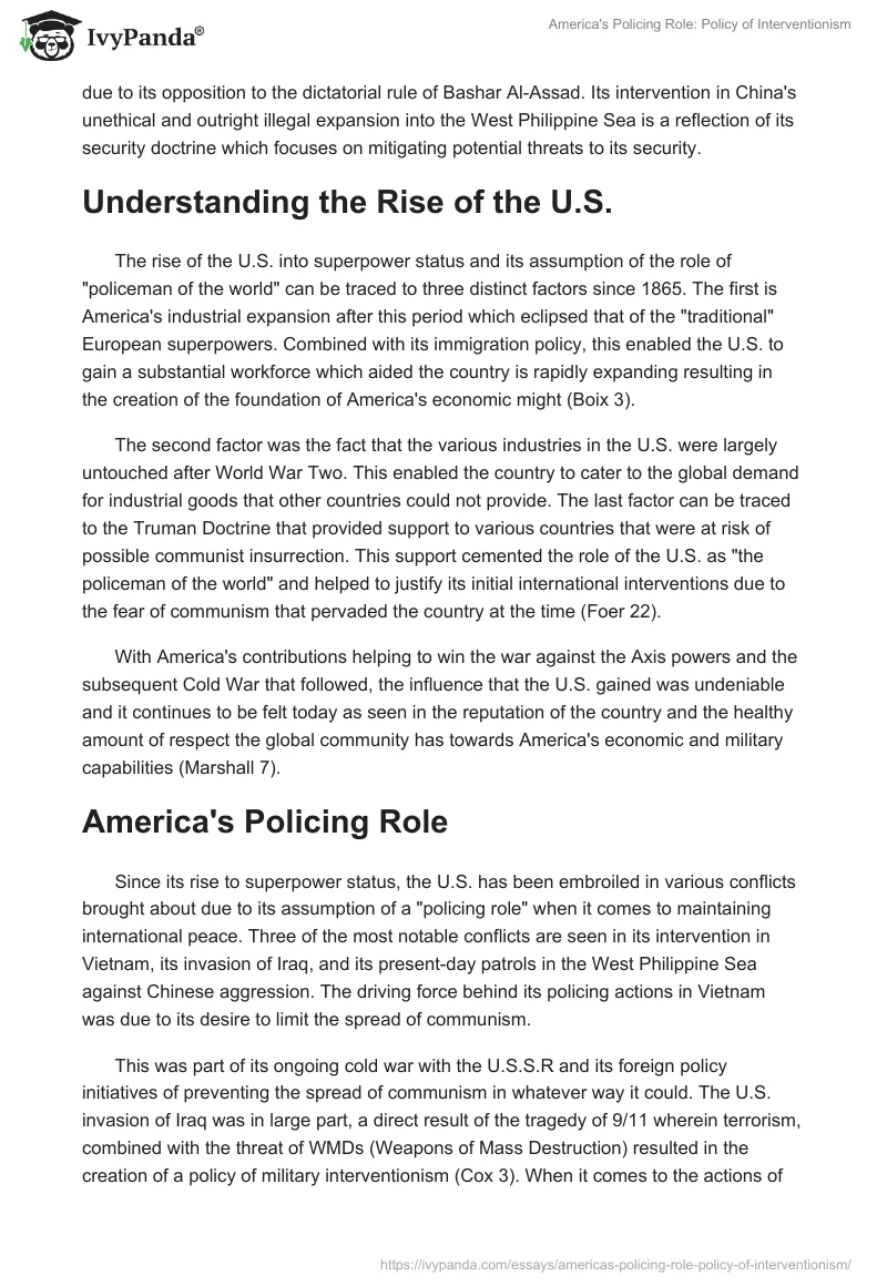 America's Policing Role: Policy of Interventionism. Page 2