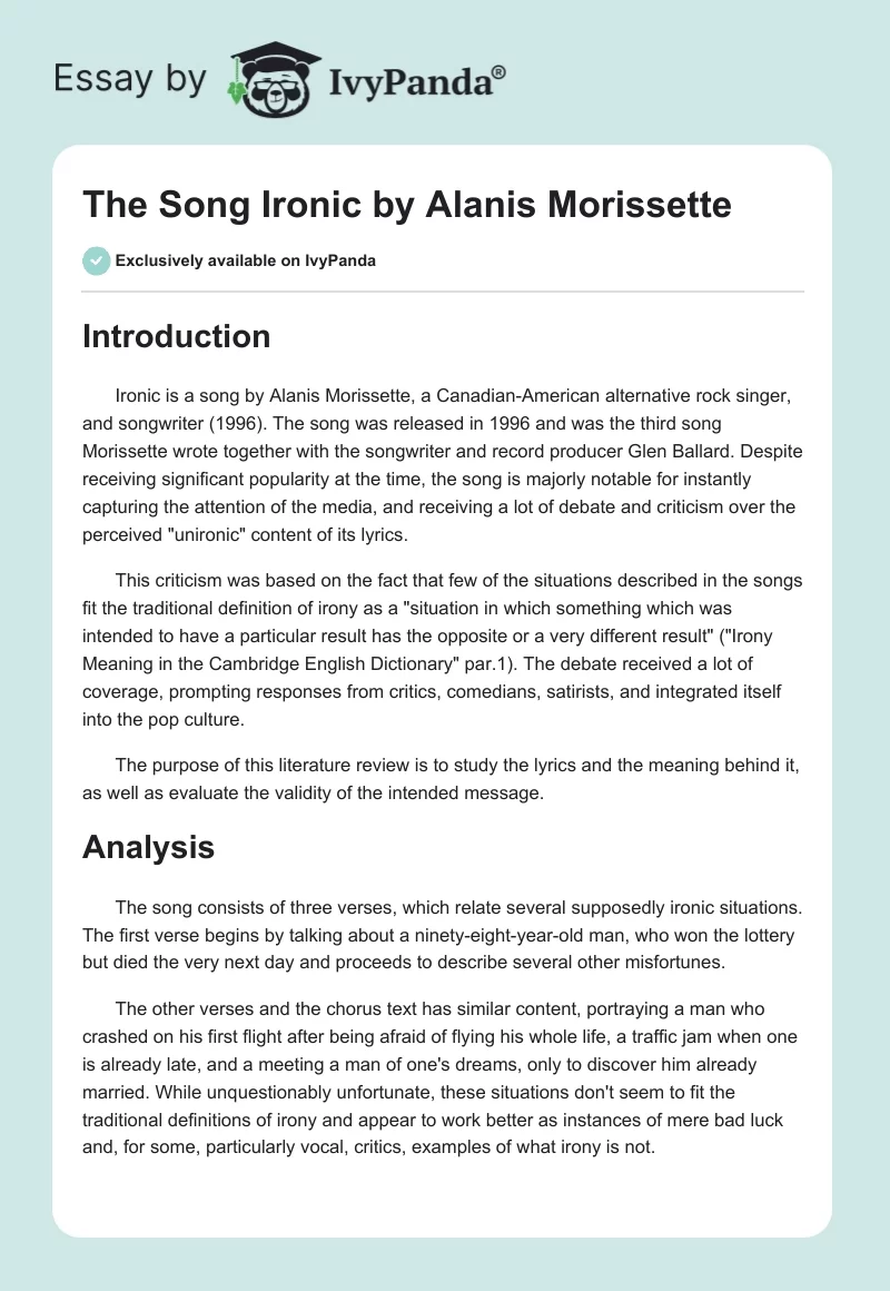 The Song "Ironic" by Alanis Morissette. Page 1