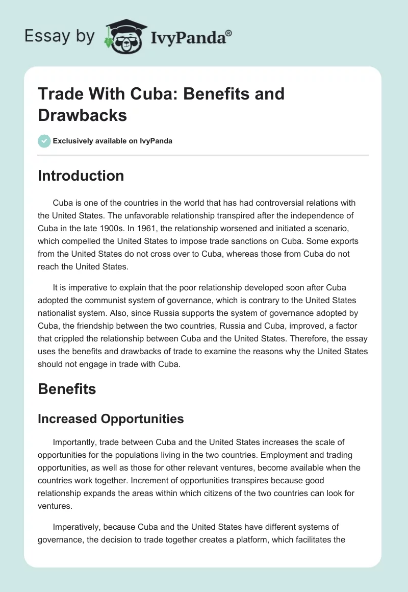 Trade With Cuba: Benefits and Drawbacks. Page 1