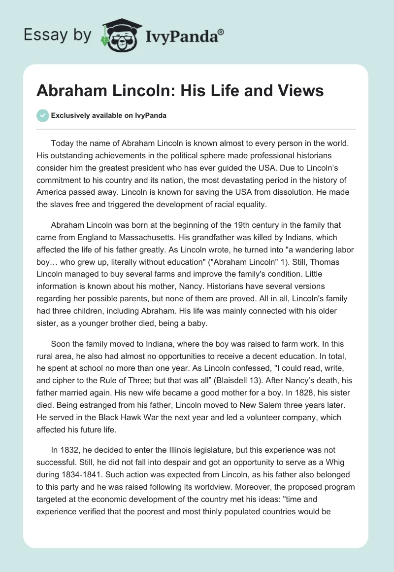 Abraham Lincoln: His Life and Views. Page 1