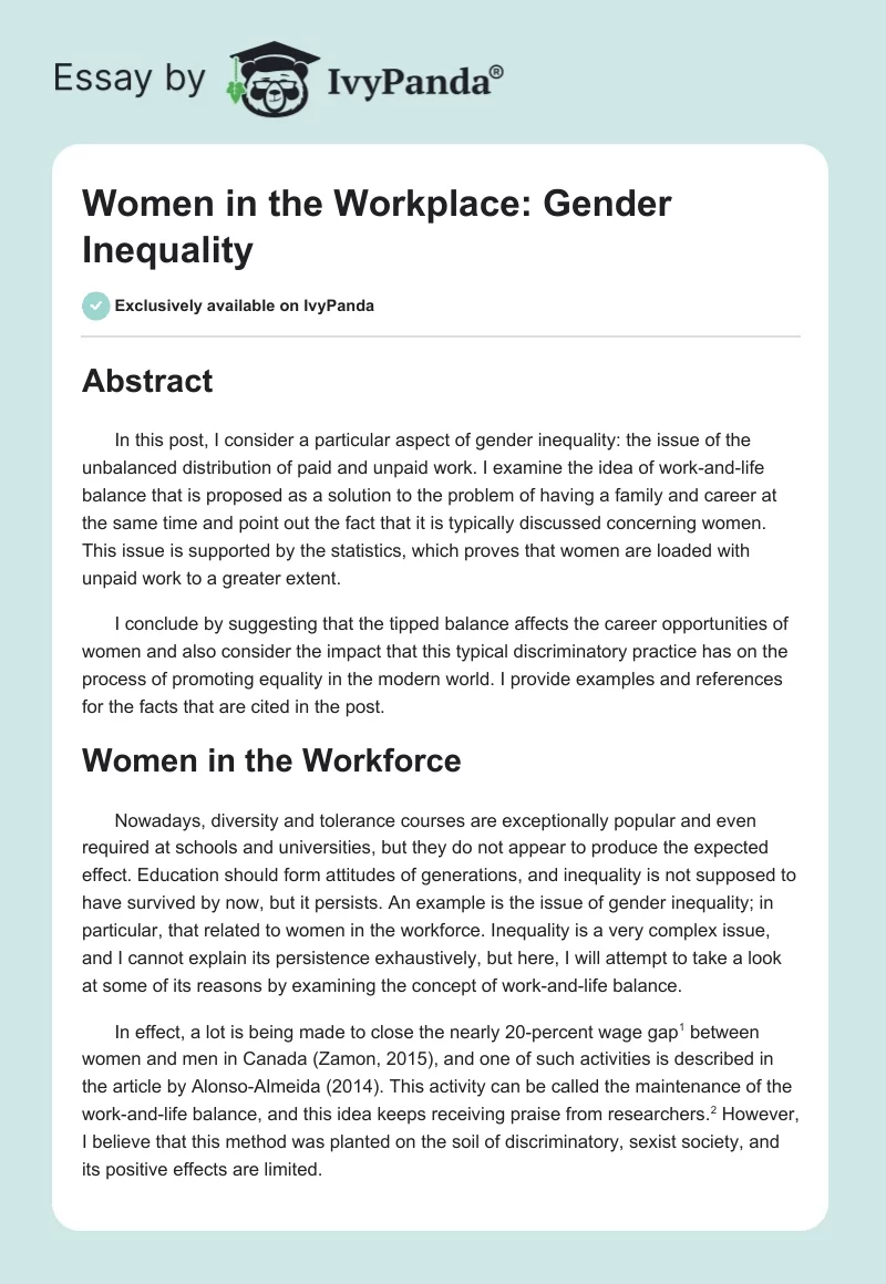 Women in the Workplace: Gender Inequality. Page 1