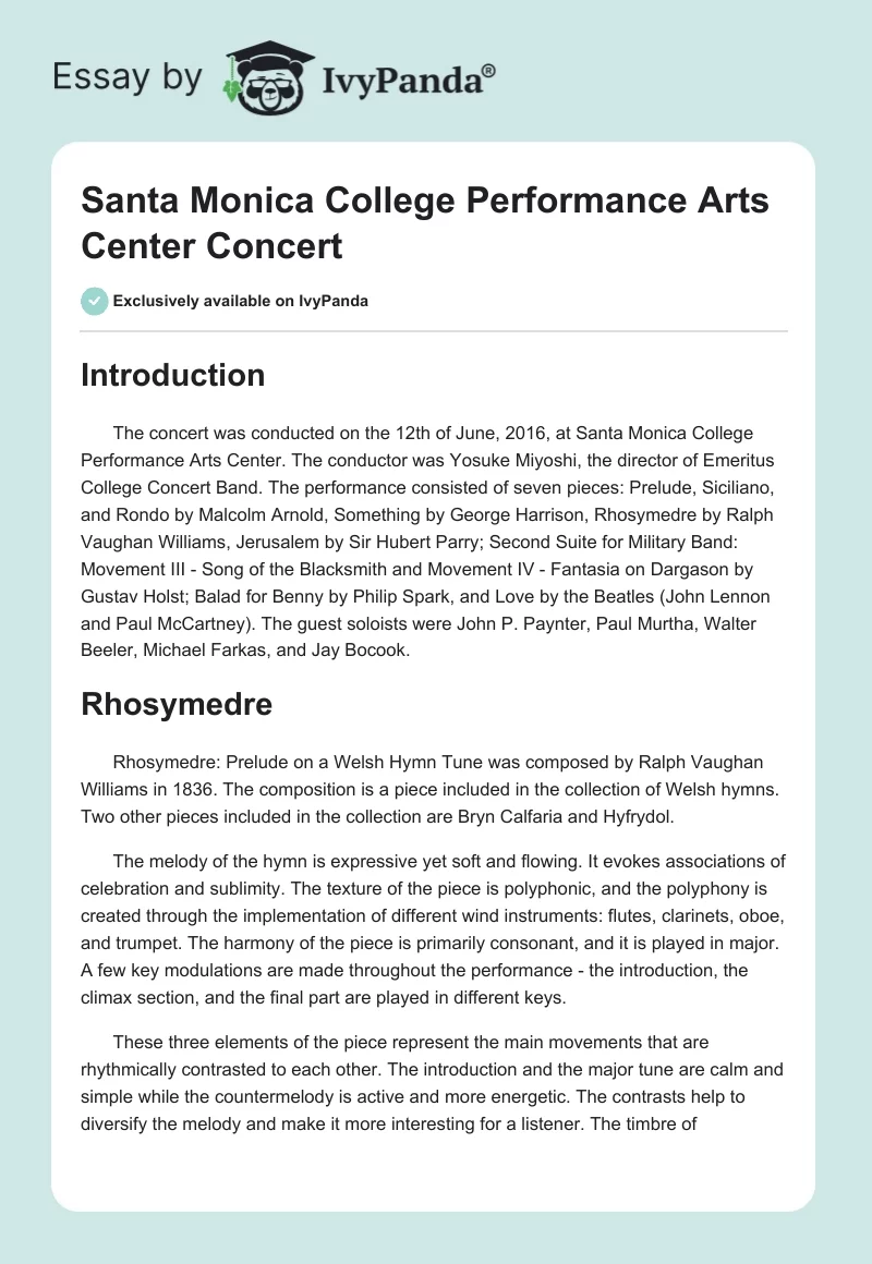 Santa Monica College Performance Arts Center Concert. Page 1