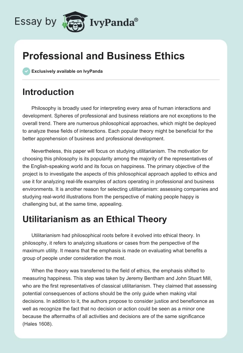 Professional and Business Ethics. Page 1