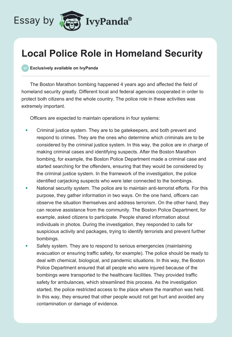 Local Police Role in Homeland Security. Page 1