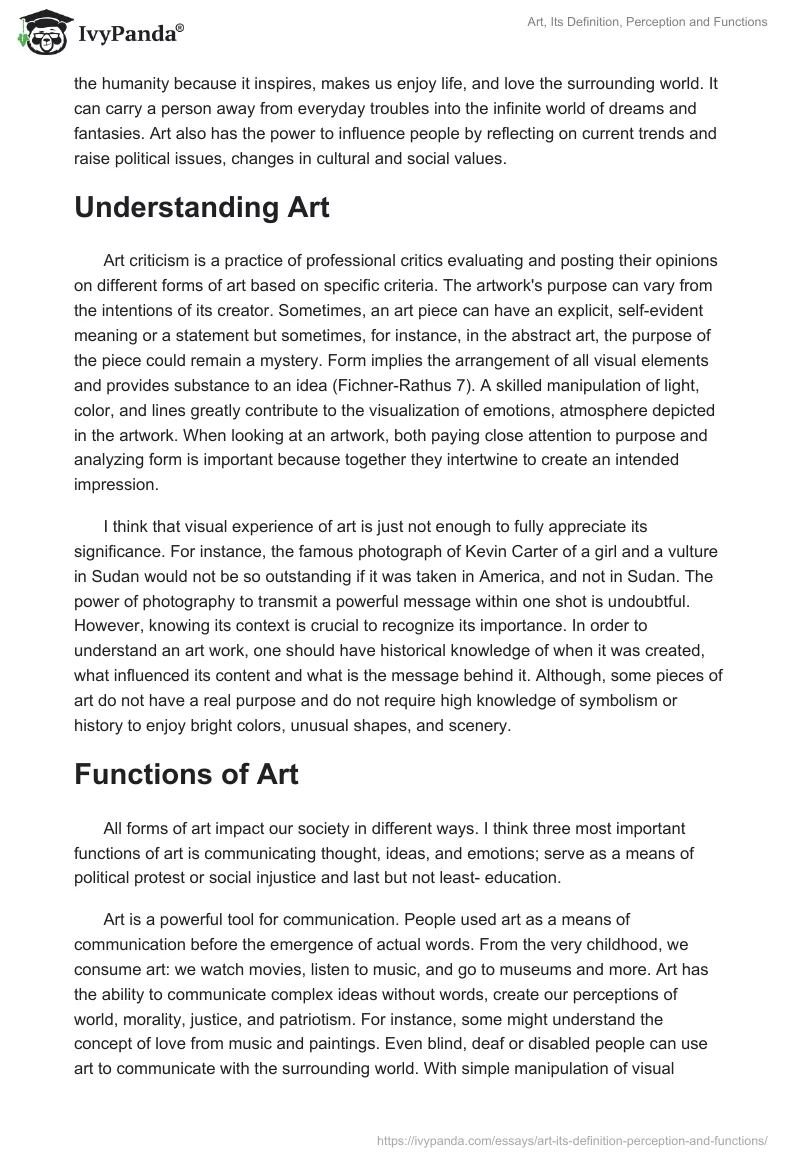 Art, Its Definition, Perception and Functions. Page 2
