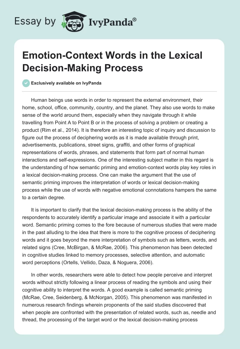 Emotion-Context Words in the Lexical Decision-Making Process. Page 1