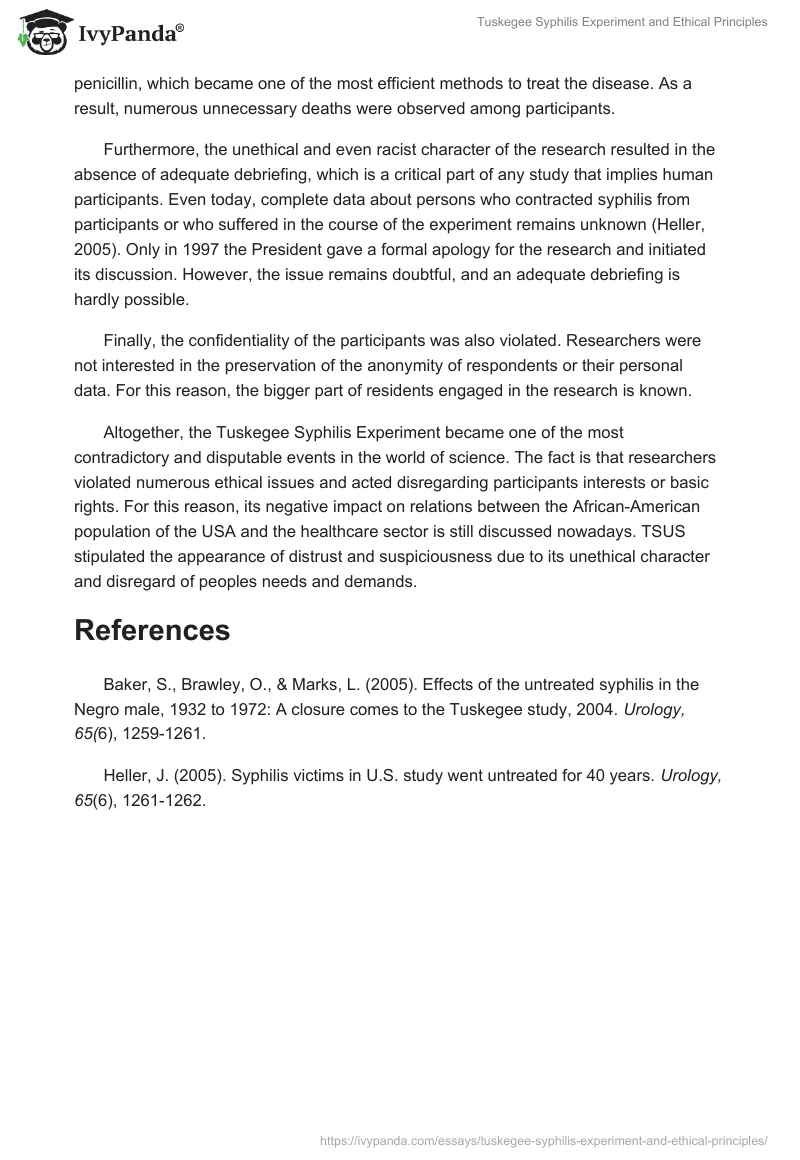 Tuskegee Syphilis Experiment and Ethical Principles. Page 2
