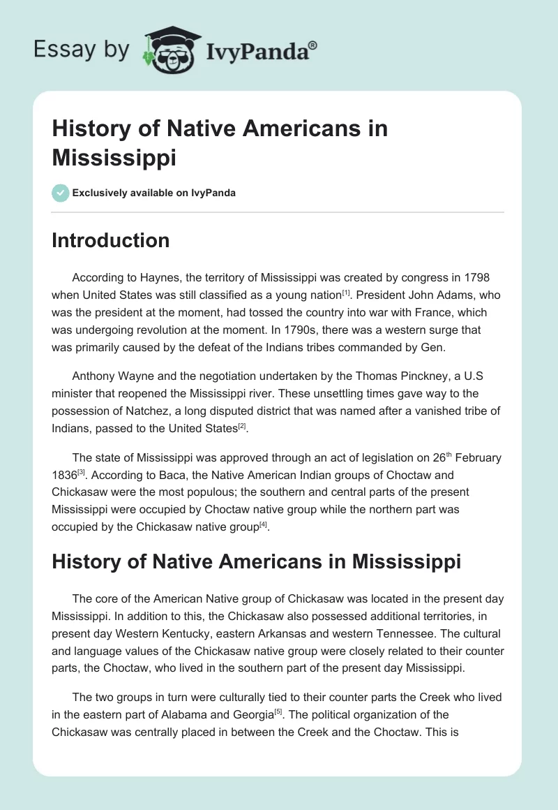 History of Native Americans in Mississippi. Page 1
