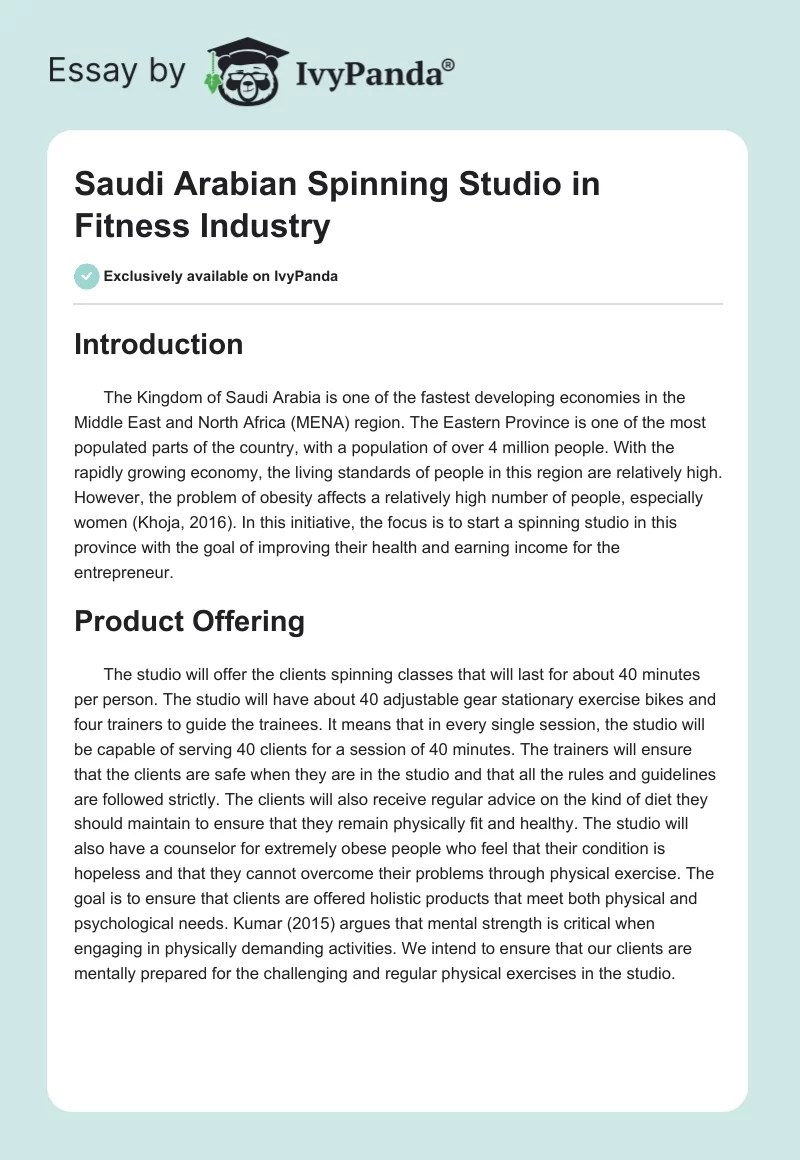 Saudi Arabian Spinning Studio in Fitness Industry. Page 1