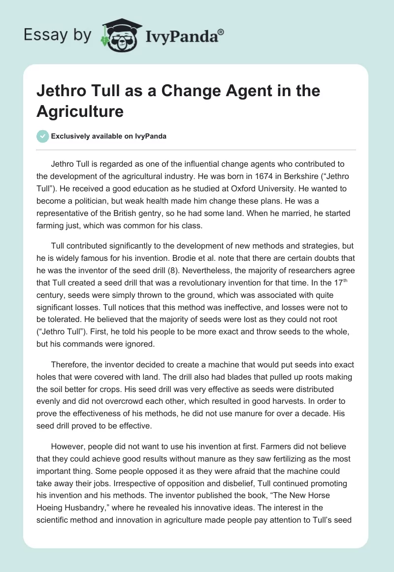Jethro Tull as a Change Agent in the Agriculture. Page 1
