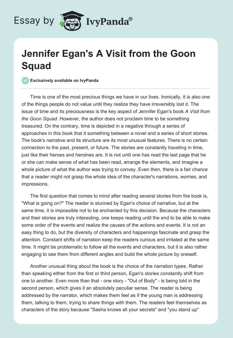 Jennifer Egan's "A Visit from the Goon Squad". Page 1