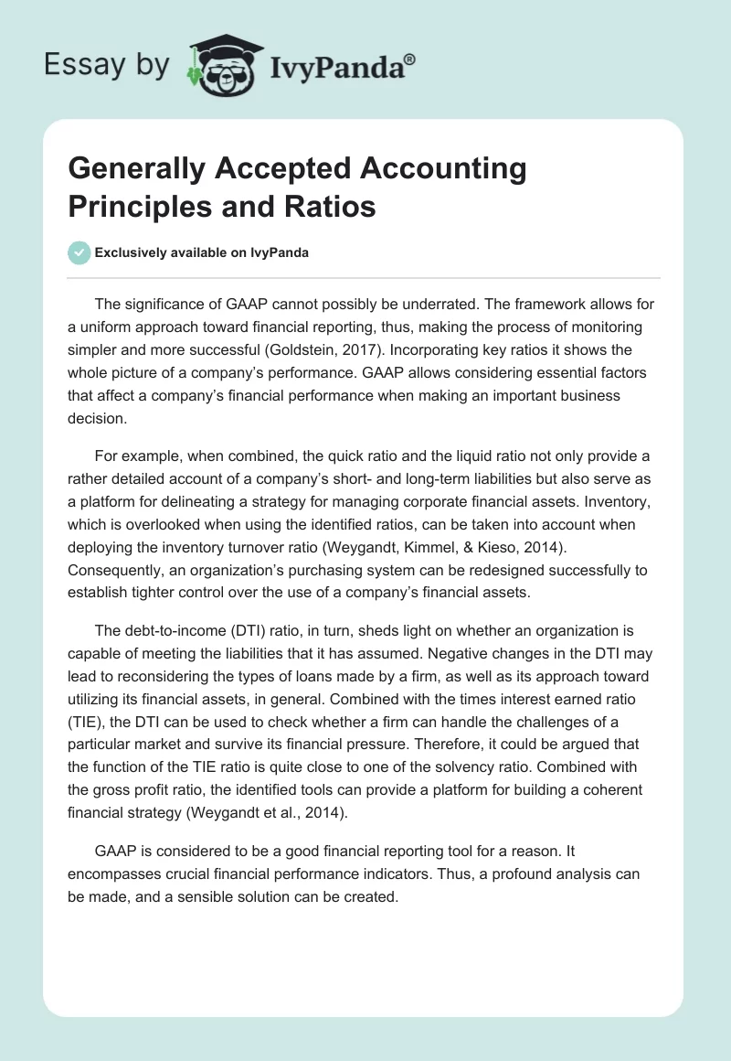Generally Accepted Accounting Principles and Ratios. Page 1