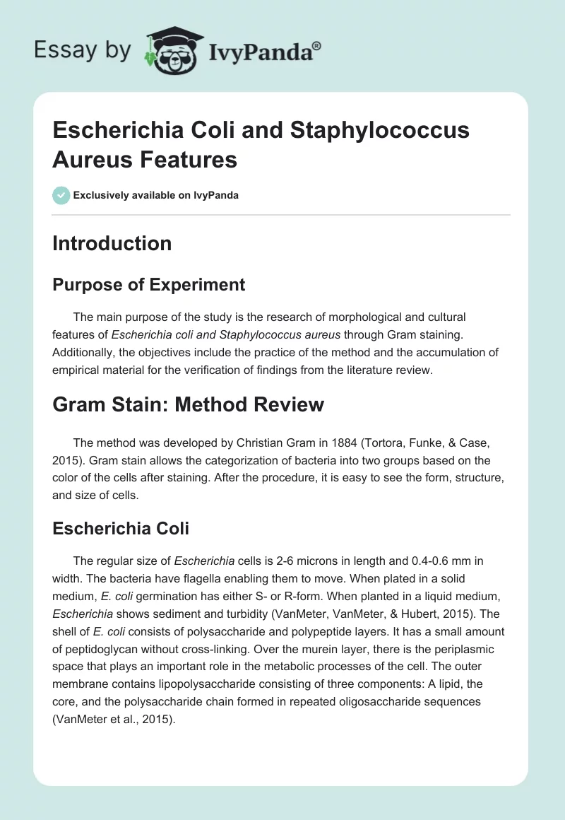 Escherichia Coli and Staphylococcus Aureus Features. Page 1