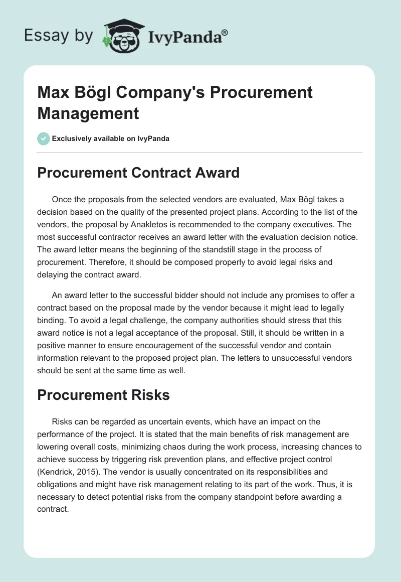Max Bögl Company's Procurement Management. Page 1