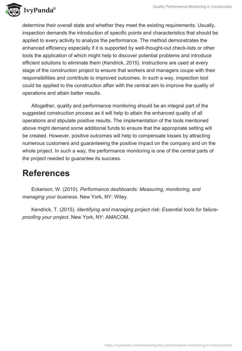 Quality Performance Monitoring in Construction. Page 4