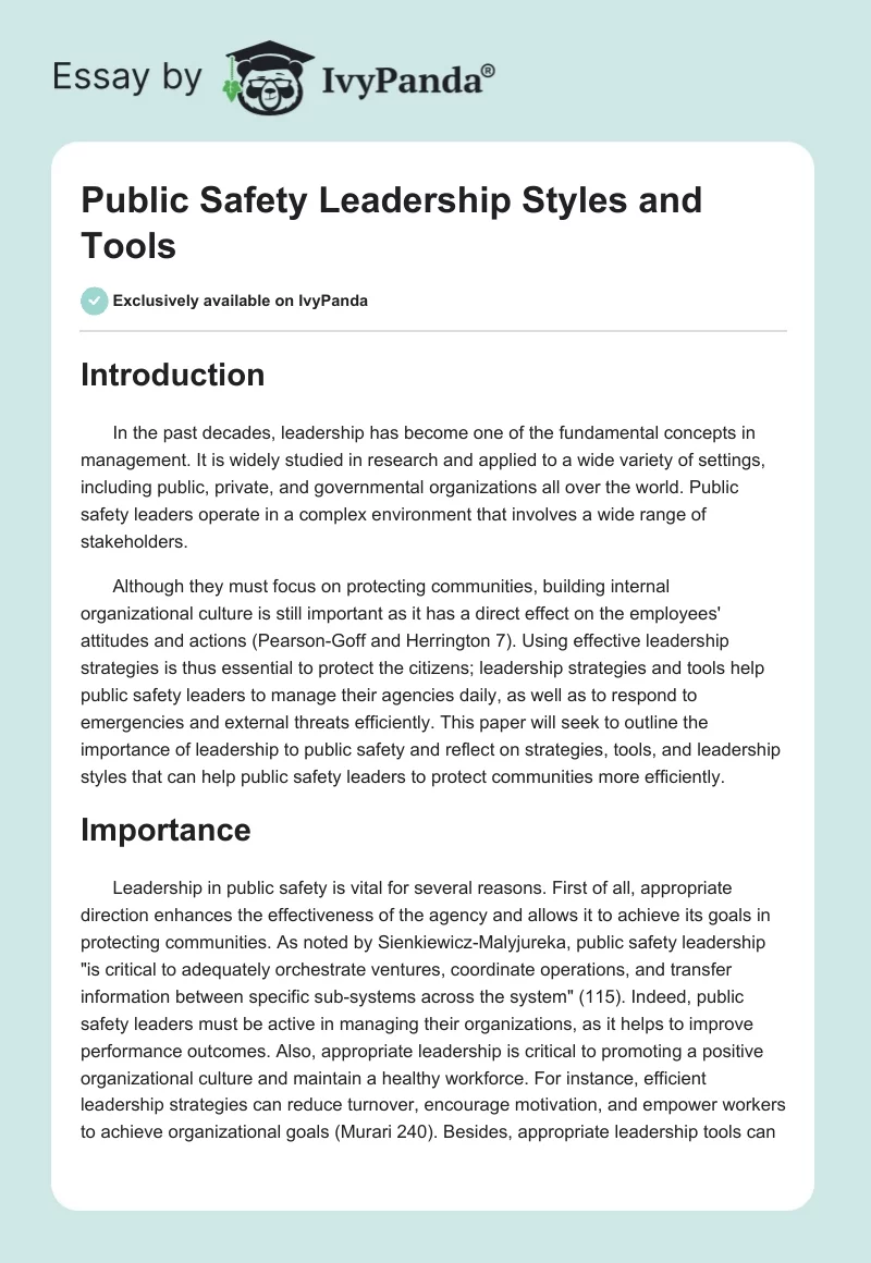 Public Safety Leadership Styles and Tools. Page 1