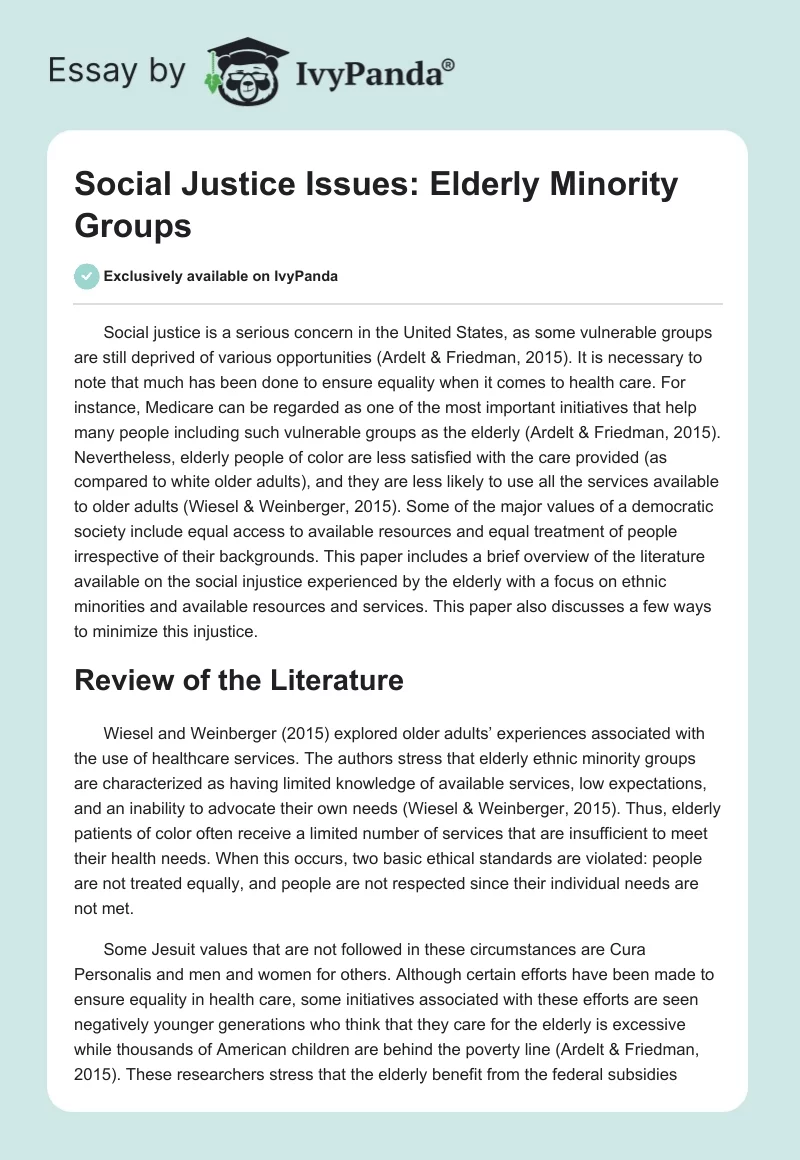 Social Justice Issues: Elderly Minority Groups. Page 1